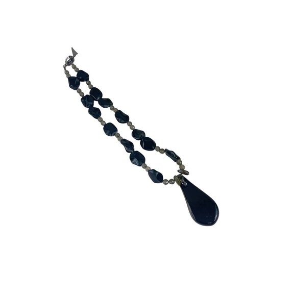 Murano Style Art Glass Pendant Necklace Black Beads Gold Foil Chunky Statement - Picture 4 of 6